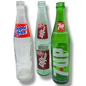X3 VINTAGE 1970S POP TOP GLASS BOTTLES 7-Up Dr Pepper Pepsi Free